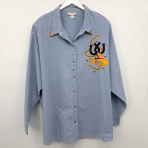Vintage Western Tunic Top Shirt Womens 3X Chambray Embroidered Equestrian USA